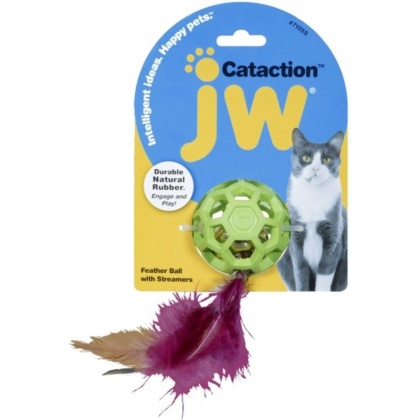 JW Pet Cataction Feather Ball Toy With Bell Interactive Cat Toy  - 1 count