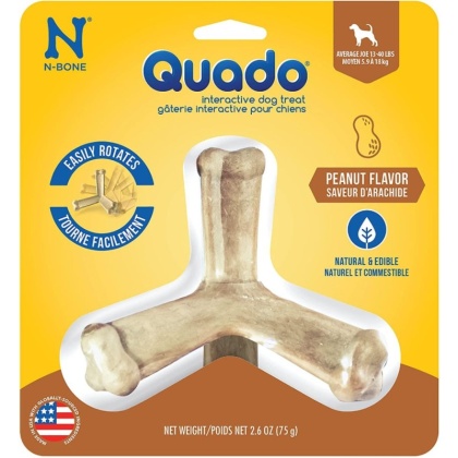 N-Bone Quado Interactive Dog Treat - Peanut Flavor - Average Joe - 1 Pack - Dogs 13-40 lbs - (4.5\