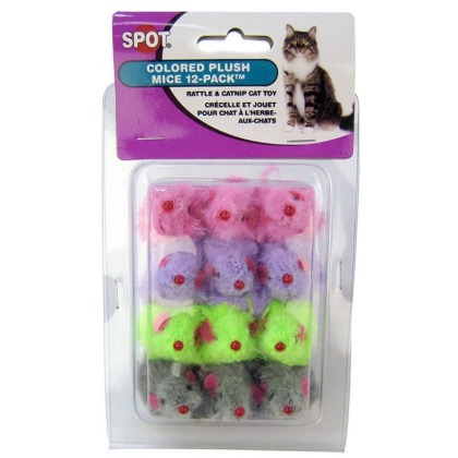 Spot Colored Fur Mice Cat Toys - 12 Pack